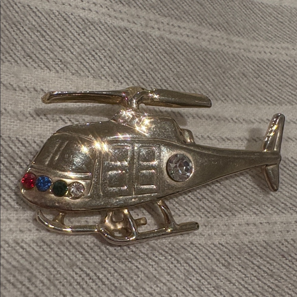 Vintage Gold Helicopter w Rhinestone Accents New